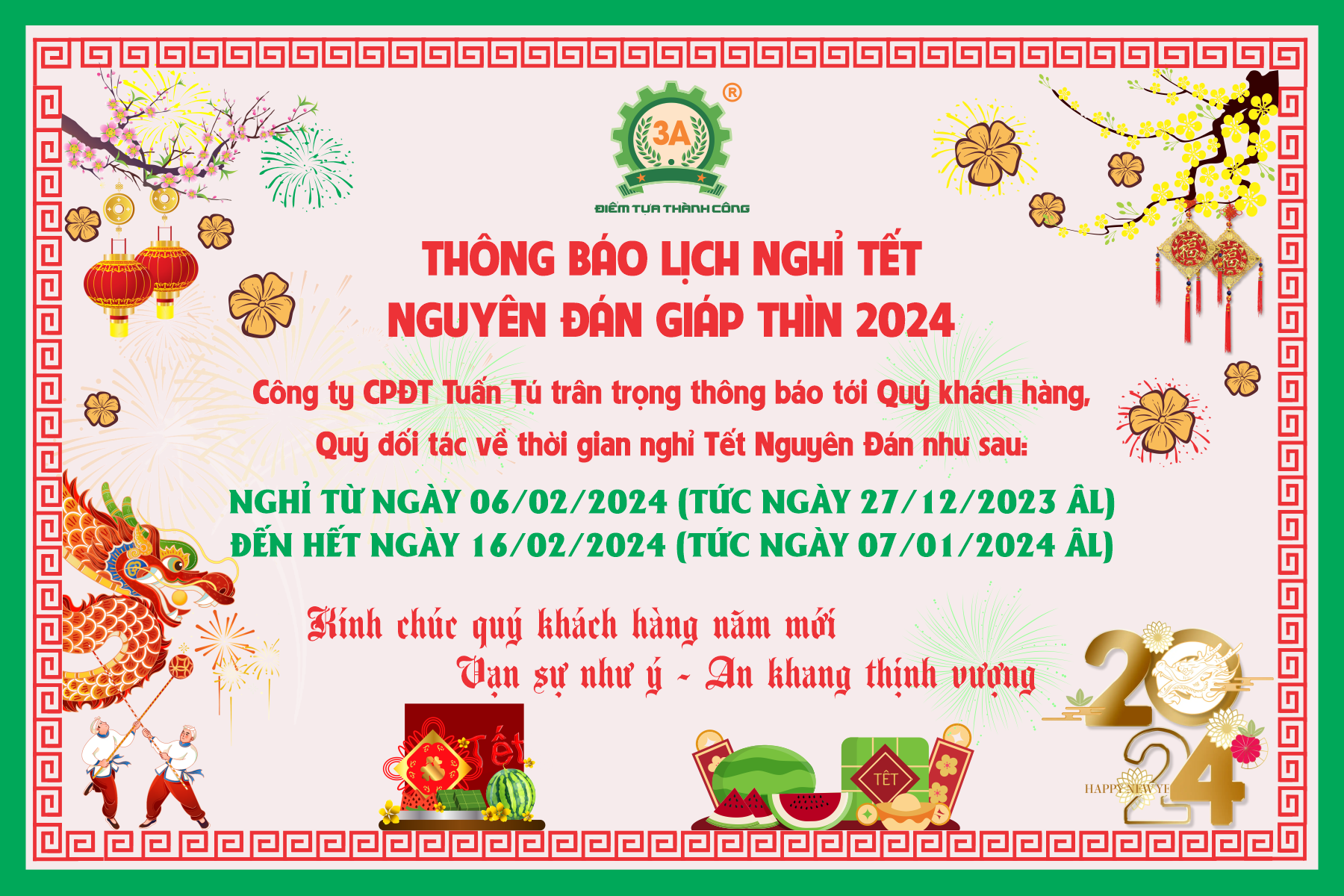Lịch nghỉ Tết Nguyên Đán Giáp Thìn 2024